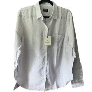 NWT Untuckit Women's Striped Button Angelen Linen Shirt Long Sleeve White Size 6